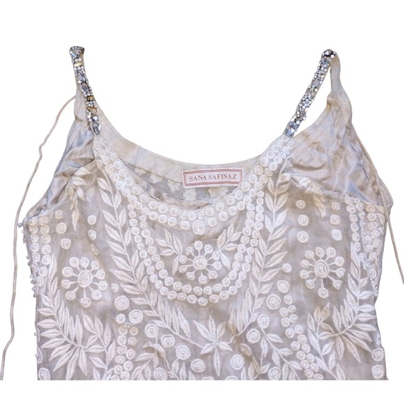 SANA SAFINAZ Cream Embroidered Dress with Pearls | Silk-Lined Size – Small - Picture 2 of 7
